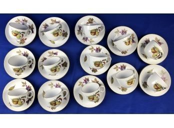 Thirteen Evesham Cups & Fourteen Saucers  - Signed 'Evesham By Royal Worcester - Made In England'