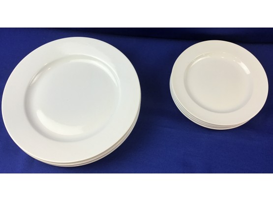 Set Of Eight White Plates - 4 Small 4 Large
