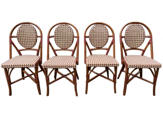 Four Matching Bistro Chairs - Signed 'Poitoux Glac Seat USA' - Great Condition, Fine Quality Bamboo Frame