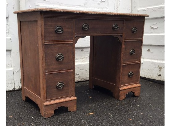 Classic Writing Desk With Rope Banding, Bracket Feet, Center Drawer, Side Drawers