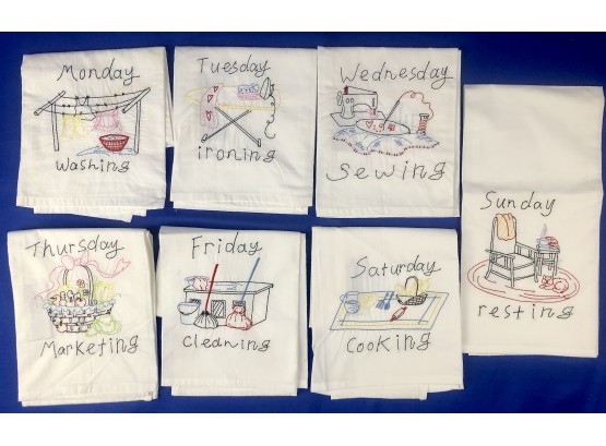 Cotton Hand Towel Linens With Charming Images For Each Day Of The Week