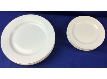 Set Of Eight White Plates - 4 Small 4 Large