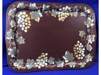 Vintage Tole Tray With Hand Painted Grapevine Motif