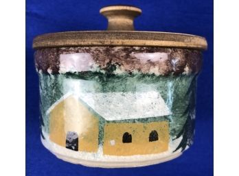 Vintage Roseville Pottery Box With Lid - Hand Painted Scene - Signed On Base