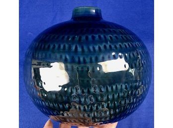 Contemporary Blue Glazed Vase - Signed CB2 Made In Portugal