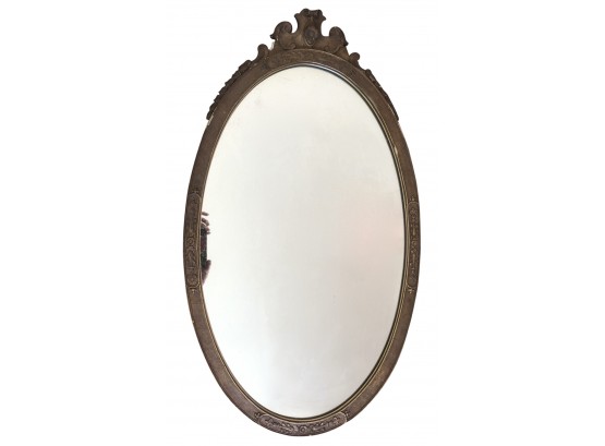 Antique Oval Mirror With Lovely Scroll Detail At Top