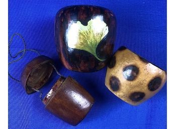 Small Wooden Purse & Two Additional Vintage Wooden Decor Items