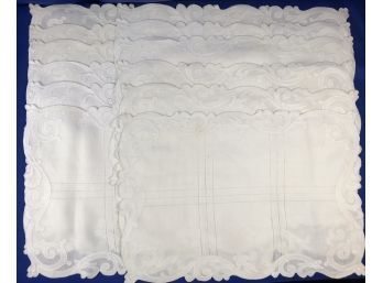 Twelve Fine Quality Vintage Organdy Placemats With Scalloped Edging & Incredible Workmanship