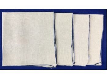 Four Quality Vintage Linen Napkins With Blue Finished Edge