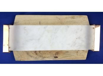 Marble & Teak Cutting Board With Copper Style Handles