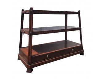 Elegant Etagere With Three Shelves And Two Drawers - Lion Head & Ring Pull Escutcheons