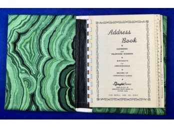 Vintage Unused Fabric Address Book - Material Created To Resemble Malachite