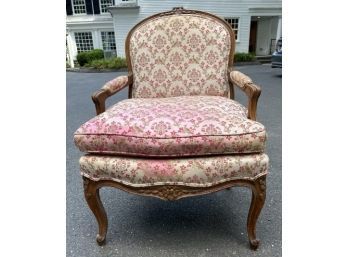 Vintage French Bergere Chair - Great Proportions, Carved Dogwood Floral Design, Down Cushion, Cabriole Legs