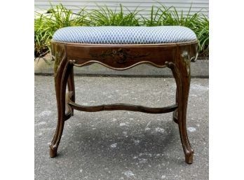 Vintage French Crescent Shaped Bench - Shell Carving - Cabriole Legs - Hand Painted Details