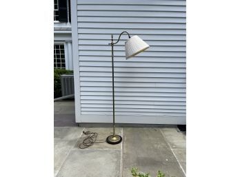 Brass Floor Lamp With Angled Design & Linen Shade - Reticulated Brass Base