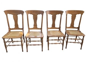 Set Of Early Oak Cane Seat Splat Back Chairs