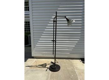 Contemporary Aged Brass Floor Lamp With Glass Shade - Adjustable Height