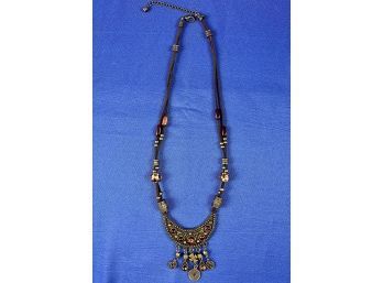 Beaded Charm & Leather Vintage Necklace