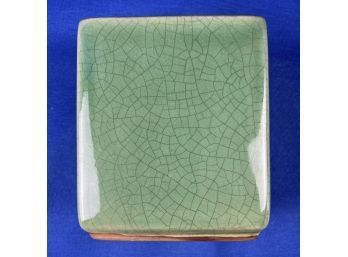 Vintage Chinoiserie Crackle Glaze Pottery Block Vase