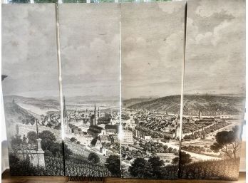 Four Large Monochromatic Canvas Panels Creating Antique European City Scene