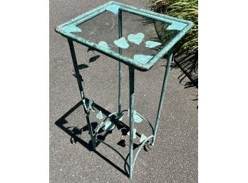 Tall Glass Topped Patinated Iron Table With Ivy Motif (1 Of 2)