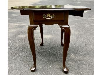 Queen Anne Style Drop Leaf End Table - Cabriole Legs - Single Draw & Brass Pull