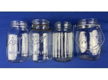 Vintage 'Ball' Clear Glass Mason Jars & One Mason Jar Vase