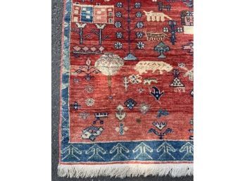 Persian Wool Rug - 20th Century - Tribal Imagery With Figures, Animals, Trees, Houses, Patterned Throughout