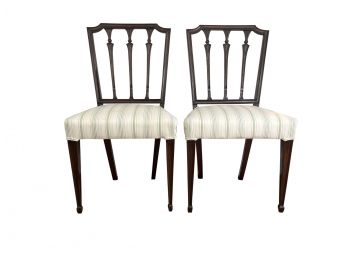 Pair Mahogany Hepplewhite Side Chairs - Tapered Legs Ending In Spade Feet - Carved Tulip Shaped Spindles