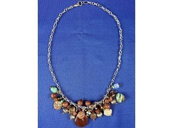 Costume Beaded Necklace With Artisan Glass Dangle Charms