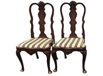 Pair Queen Anne Style Side Chairs - Carved Scallop Shell - Pad Feet - Curved Apron - Heavy Weight Quality