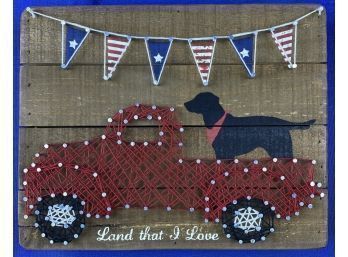 String Art - Signed 'Primitives By Kathy - Lancaster, PA' - Quote 'Land That I Love'