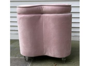 Pink Velveteen Clover Shaped Storage Pouf On Contemporary Lucite Legs