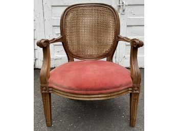 Vintage Italian Louis XVI Style Double Cane Back Open Armchair - Scroll Arms & Neoclassical Detailing - Signed