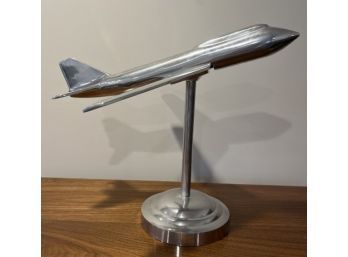 Handsome Pottery Barn Chrome Retro Inspired Airplane On Stand