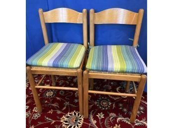 One Pair Of  Light Wood Chairs With Cushions