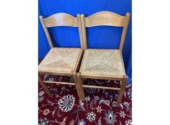 Pair Of Light Wood Rush Seat Chairs