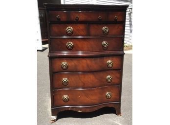 Vintage Bow Front Chest Of Drawers - Splayed Feet - Brass Pulls - Dovetailed