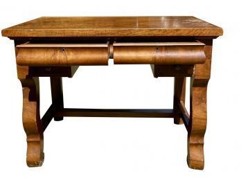 American Empire Period Flame Mahogany Four Drawer Console With Shaped Legs & Open Bracket Base