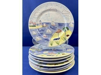 Set Of Eight Hand Painted Pottery Plates - 'Made In Hungary - Mesa International - Warner New Hampshire'