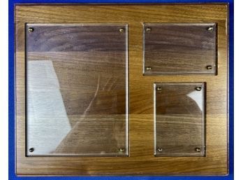 Wooden Memorabilia Frame With Three Inserts & Brass Corner Fasteners