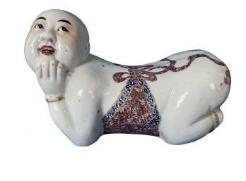 19th Century Chinese Porcelain Famille Rose Baby Buddha Opium Pillow - Signed On Base