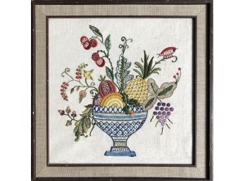 Vintage Hand Stitched & Framed Crewel Embroidery