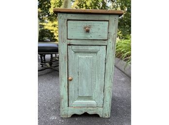 Vintage Painted Cabinet With Natural Pine Surface - Beadboard Backing - Great Old Paint