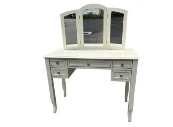 Pottery Barn Electrified Vanity Table With Trifold Mirror And Stool