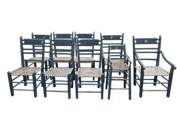 Arts & Crafts Style Dining Chairs - Two Arm - Six Side - One Matching High Chair - Great Complete Set
