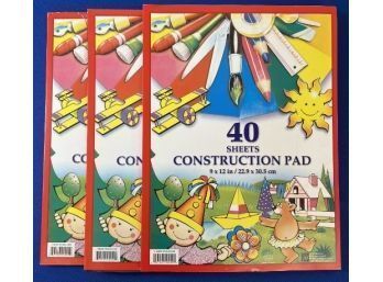 New! 3 Pads Of Construction Paper - 40 Sheets - Assorted Colors - 9x12