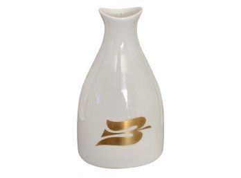Vintage Porsgrund Norway Modern Oval Porcelain Vase With Gilt Dove On Each Side - Signed On Base