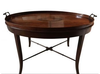 Outstanding Oval Tray Table - Satinwood Conch Shell Inlay - Cross Banded Bamboo Base - Delicate Splayed Feet