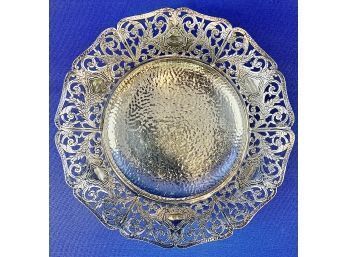 Vintage Silver Plated Reticulated Pedestal Bowl - Signed On Base